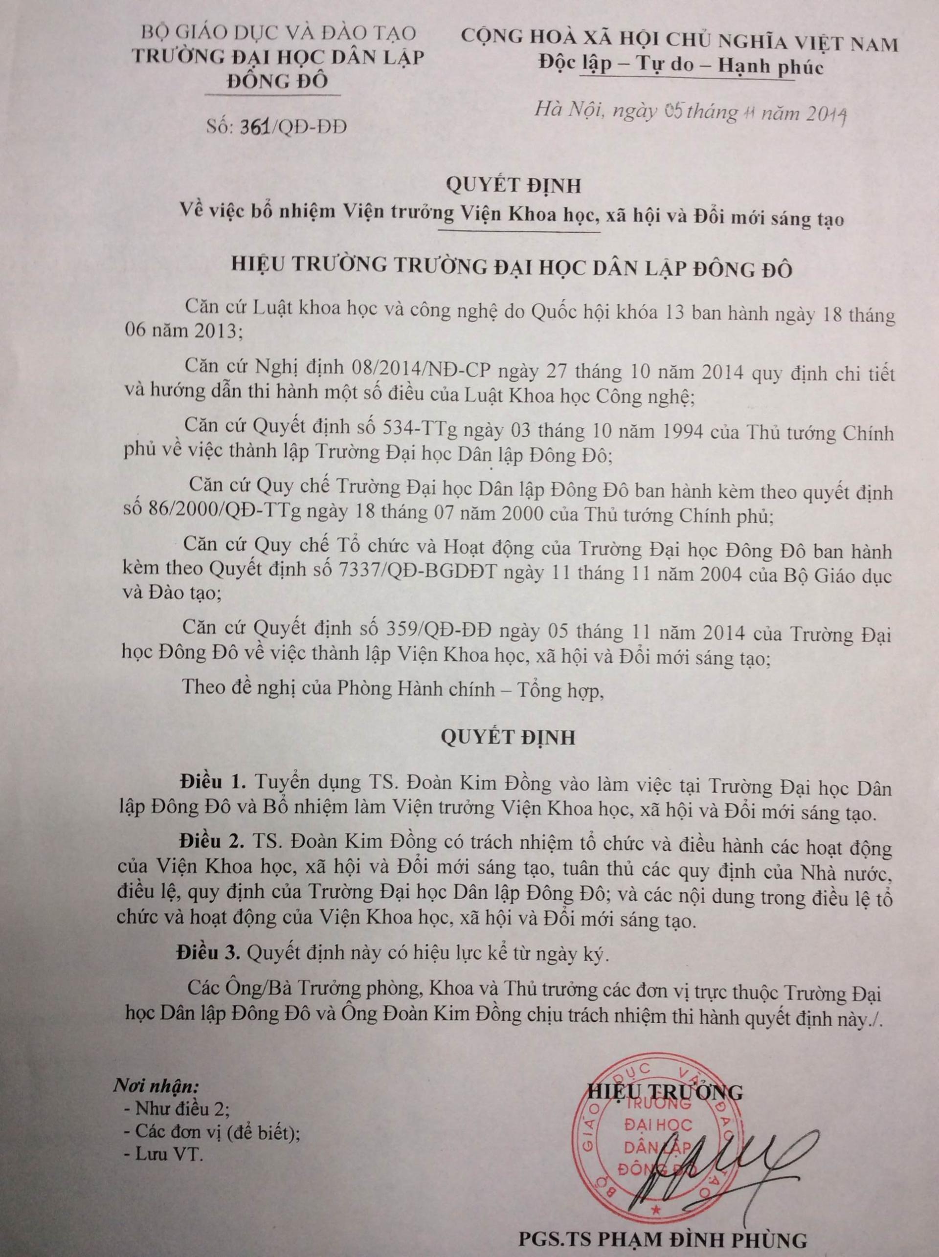 Quyết định bổ nhiệm Viện trưởng
